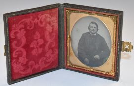 Daguerreotype or similar early photograph of a gentleman, in original embossed hinged case, length