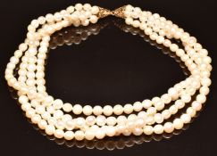 Andrew Scott four strand pearl necklace with 9ct gold clasp, in original box