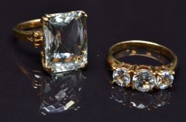 Two 9ct gold rings set with quartz, size N, 10.2g
