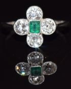 Edwardian 18ct white gold ring set with four old cut diamonds each approximately 0.22ct and an