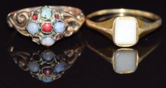 Two Victorian rings, one set with opals the other with agate, size L, 2.9g