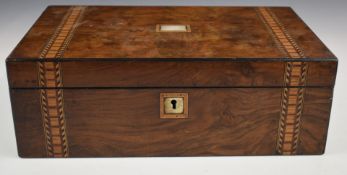19thC inlaid walnut writing slope, W40 x D24 x H14cm