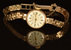 Favre-Leuba 9ct gold ladies wristwatch with gold hands and hour markers, silver dial and