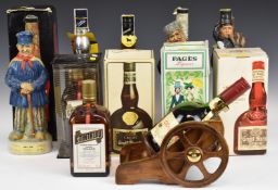 A large collection of alcohol including novelty figural Garnier Gin, Vodka and Whisky, Courvoisier
