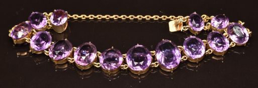 Victorian / Edwardian bracelet set with oval cut graduated amethysts, 23g