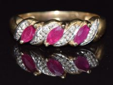 A 9ct gold ring set with rubies and diamonds, size N, 1.9g