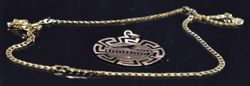 A 9ct gold necklace (2.6g) and 14k gold pendant, 1.4g