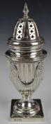 Edward VII hallmarked silver sugar caster of neoclassical design with swag decoration, Sheffield