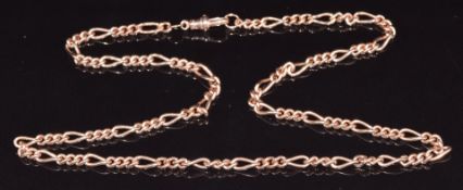 A 9ct rose gold necklace made up of curb and elongated links, 14.3g