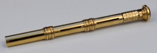 Georgian gold plated propelling fountain pen with calendar to top dated 1823