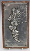 Pewter relief model of the Cape Peninsula, by C.T. Glasspoole Co., with ostrich skin base, L19.5cm