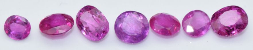 Seven loose cushion and round cut natural unheated Burmese rubies, total carat weight