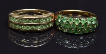 Two 9ct gold rings set with tourmaline, size N, 6.8g