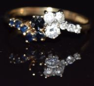 A 9ct gold ring set with sapphires and cubic zirconia size P, 2.5g