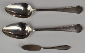 Pair of Dutch silver table spoons, silver marks dating to 1924, length 25cm, together with a Dutch