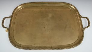 Large George V hallmarked silver twin handled tray with gadrooned edge, with St. James Hospital
