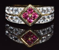 A 9k gold ring set with spinel and topaz, size M, 3.8g