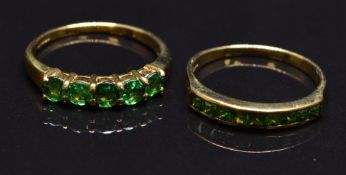 Two 9ct gold rings set with diopside, size M, 3.5g