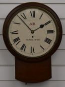 Southern Central Railway drop dial mahogany wall clock with single fusee movement, FC/NDL No 160 and