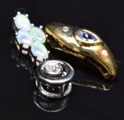 A 9ct white gold pendant set with opals and topaz and a 9ct gold pendant set with tanzanite and