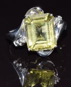 A 9k gold ring set with citrine and diamonds, size N, 3.6g