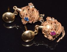 A pair of Victorian yellow metal earrings, 6g