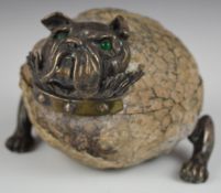 Novelty Italian white metal mounted geode formed as a dog, marked 800 to foot and with De Giovanni