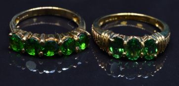 Two 9ct gold rings set with diopside, size N, 6.3g