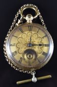 Thomas Hanman of Gloucester 18ct gold open faced pocket watch with subsidiary seconds dial, blued