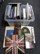 A box of books including royalty, design,