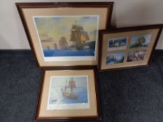 A framed sailing print - HMS Armageddon, Nelsons first flag ship leads the squadron, Mediterranean,