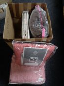 A box of quantity of new linen including designer throw,