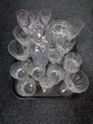 A tray of crystal glass decanter and other glass