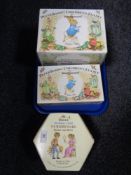 A Wedgwood Peter Rabbit children's tea set, six piece and a ten piece set all boxed,