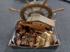 A box of ship's wheel clock, carved wall clock,