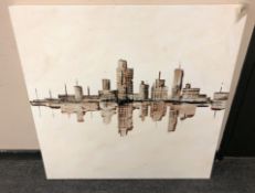 Jack Mason : Skyscraper Skyline with Reflection, oil on canvas, signed, 94 cm x 94 cm,