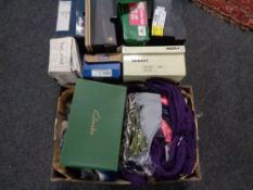 Two crates of shoes, clothing etc,