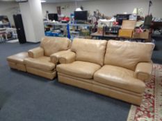 A G-plan two seater settee and armchair together with storage stool