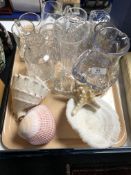 A tray of crystal, glass, jugs,