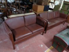 A contemporary three seater and two seater settee in brown leather
