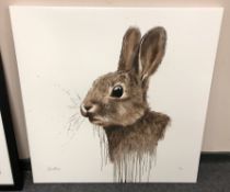 David Rees : Cotton Tail, triple strike flatbed print in colours on boxed canvas,