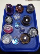 Thirteen decorative paperweights - Selkirk Glass, etc.