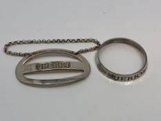 A silver sherry decanter label and collar
