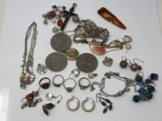 A group of jewellery comprising several pairs of silver gem set earrings, silver dress rings,