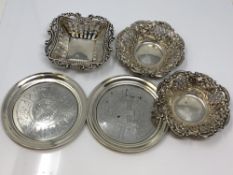 Five silver dishes including two Russian examples
