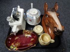 A tray of Carlton ware Rouge Royale dish, large ceramic horse head ornament,