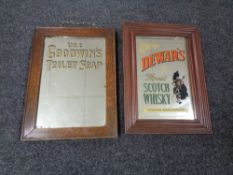 Two Edwardian advertising mirrors - Goodwin's Toilet Soap and Dewar's Scotch CONDITION