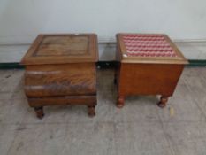 Two nineteenth century mahogany commodes together with a child's rocking chair frame