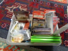 A crate of railway modelling parts and accessories,