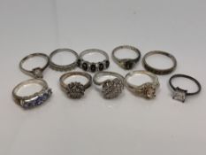 Ten silver gem set dress rings (10)